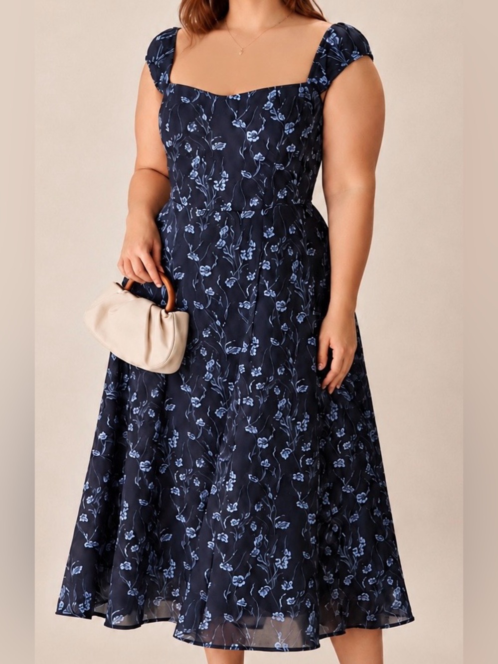 RIHOAS Navy Floral Sweetheart Midi Dress XL Fall Autumn Wedding Guest Dress